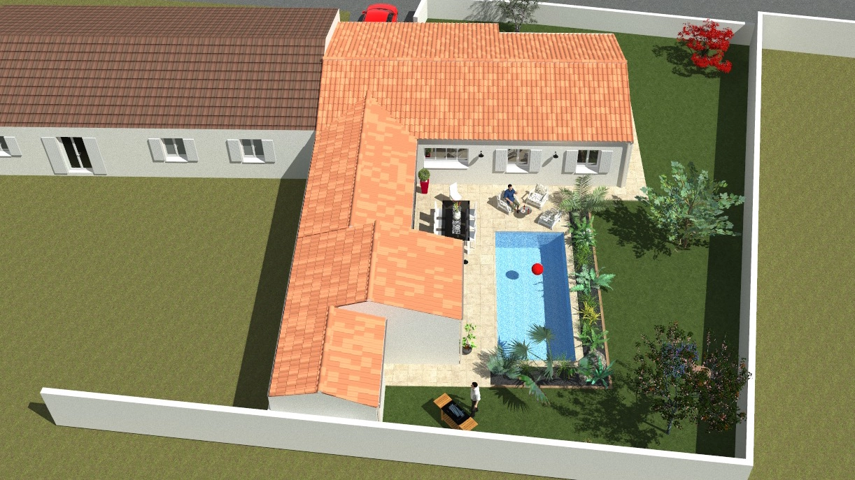 Modélisation 3D d'une extention et d'une piscine avec Aunis-plans à Périgny en Charente-Maritime et Nouvelle-Aquitaine